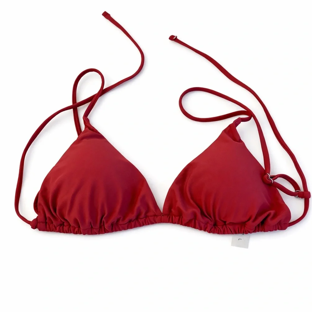 ✨ Red Teal Colorblock‎ Triangle Bikini Set High Cut Bottom Size L New ✨